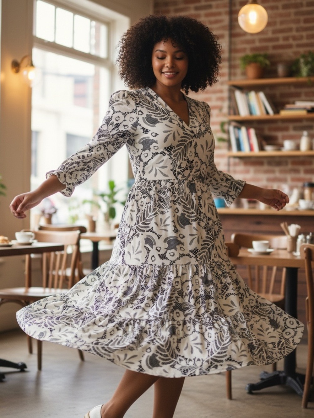 Jude Connally Maggie Black & White Floral Tiered V-Neck Dress NWOT